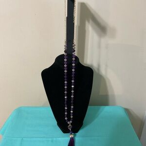 Purple ad Lavender Beaded Necklace with Gold and Fringe Accents